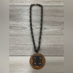 Womens Vintage MCM 1940s Rebajes Copper Necklace Round Medallion 2.5"